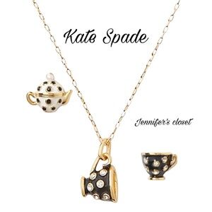 Kate Spade Pearl & Stone Tea Cup Earrings & Pendant Necklace Set
